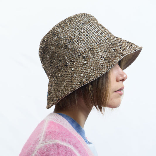 Woven Tweed Bucket Hat Beige
