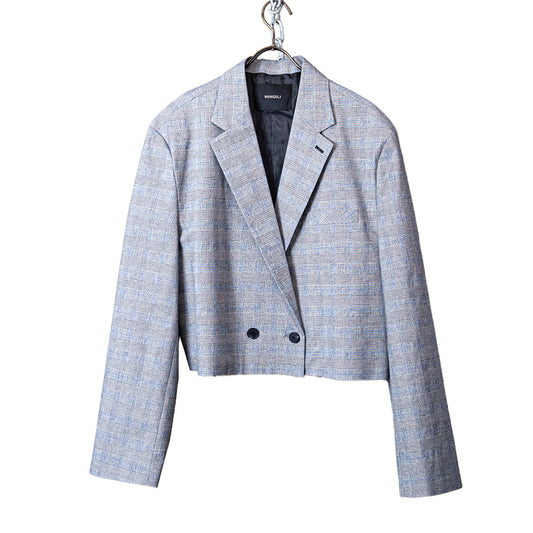 Cropped double breasted blazer grey