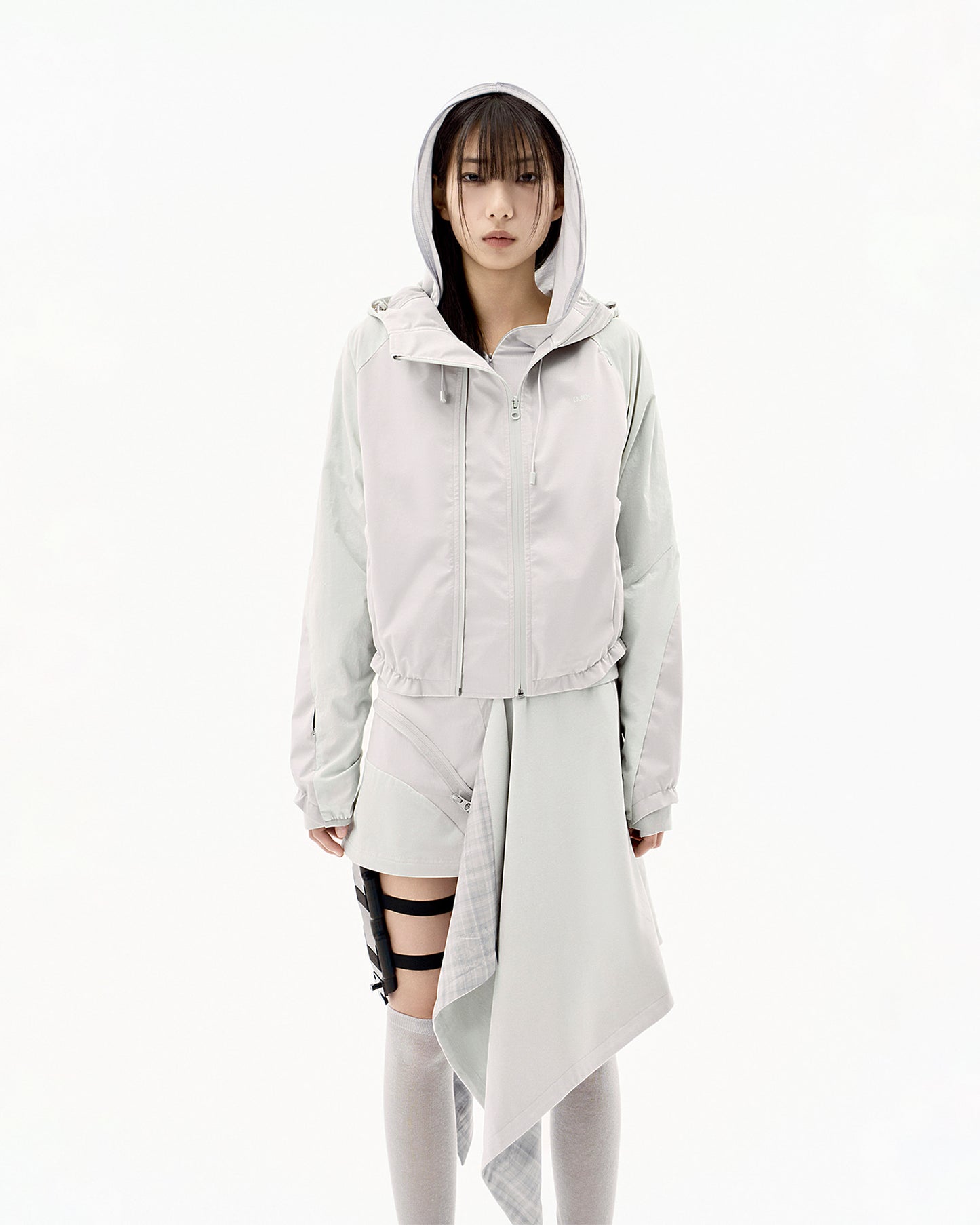 Paneled Crop Shell Jacket Warm Grey