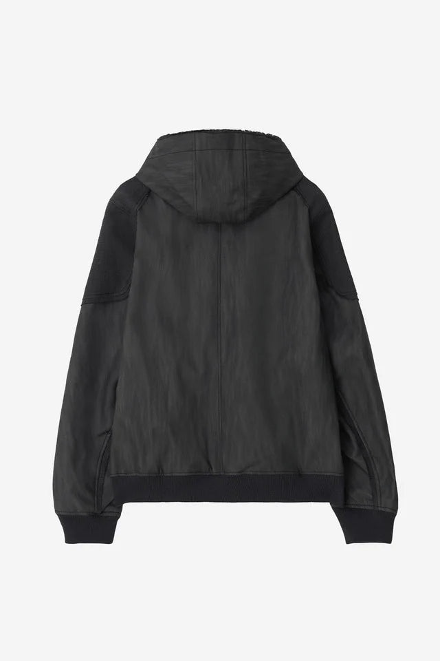 Destroyed Leather And Linen Hoodie Zip-Up Jacket