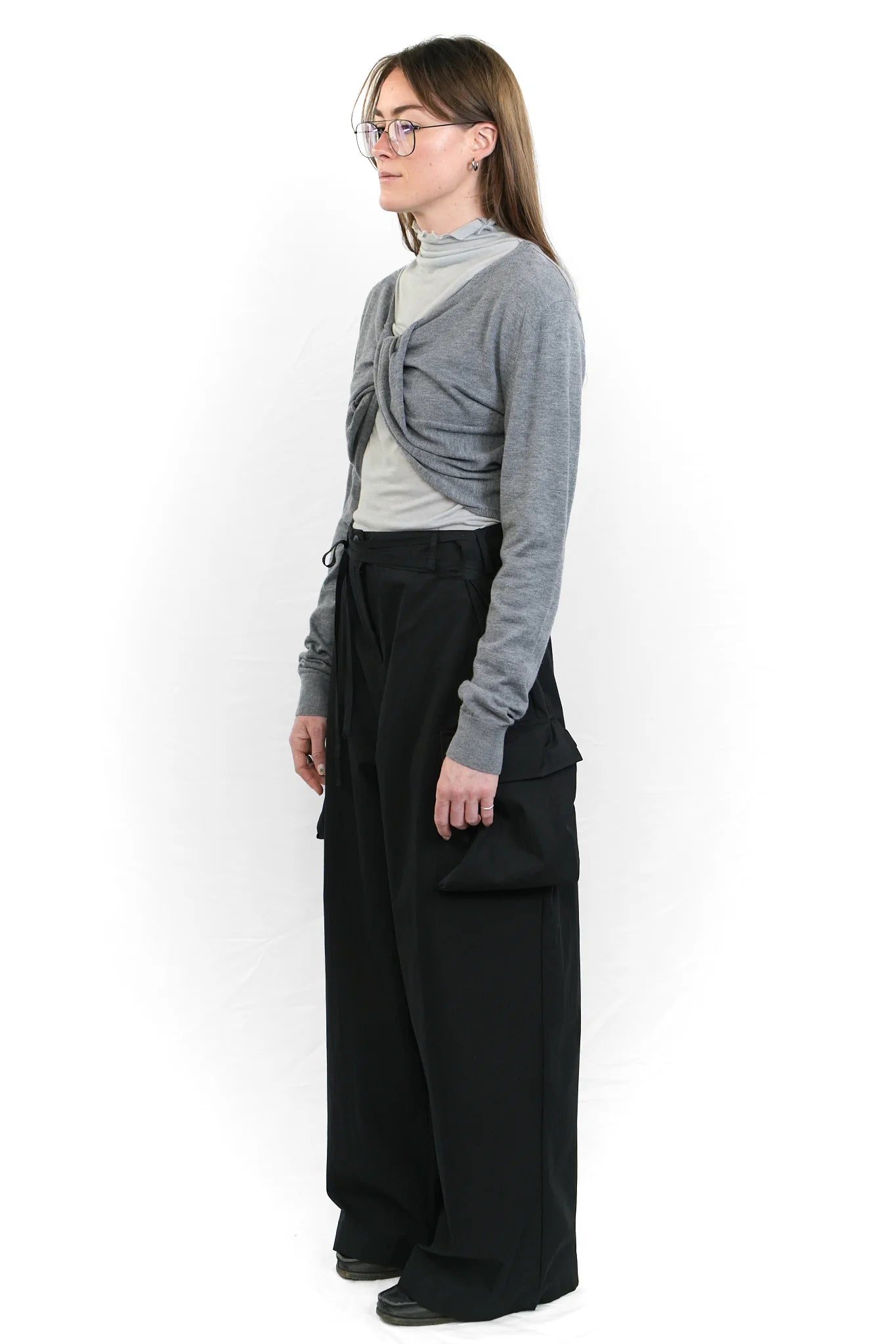 Grey twisted front knit top