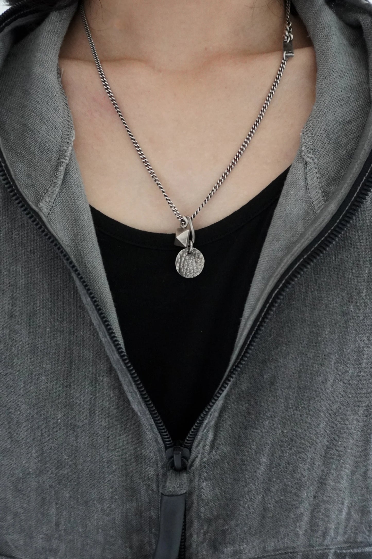 Leather tag & stud necklace