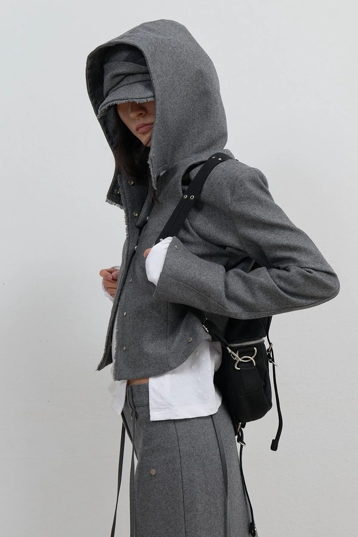 LAYERED BOLERO WOOL JACKET - GREY
