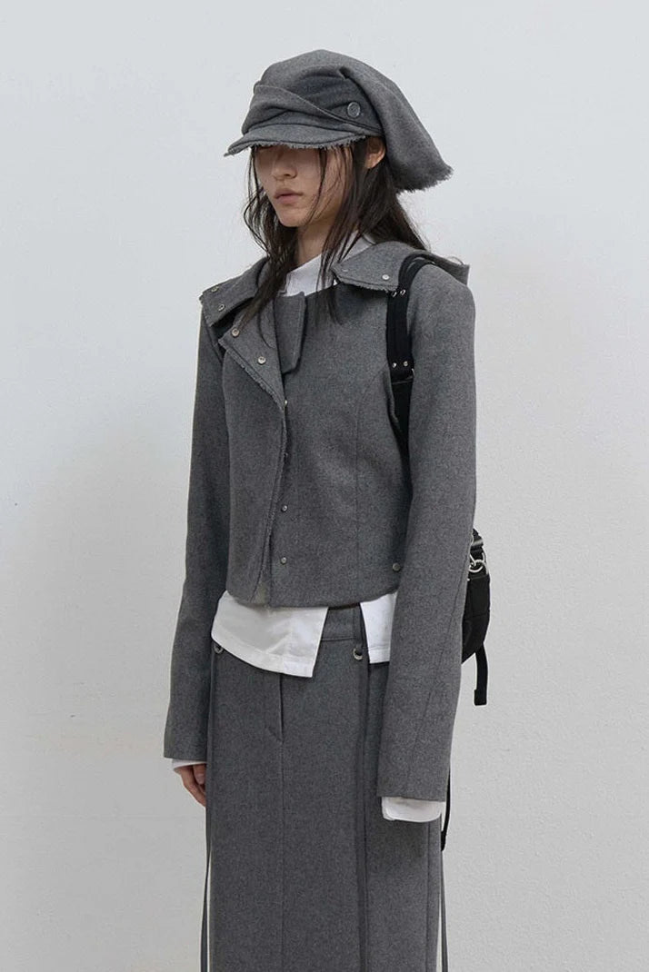 LAYERED BOLERO WOOL JACKET - GREY