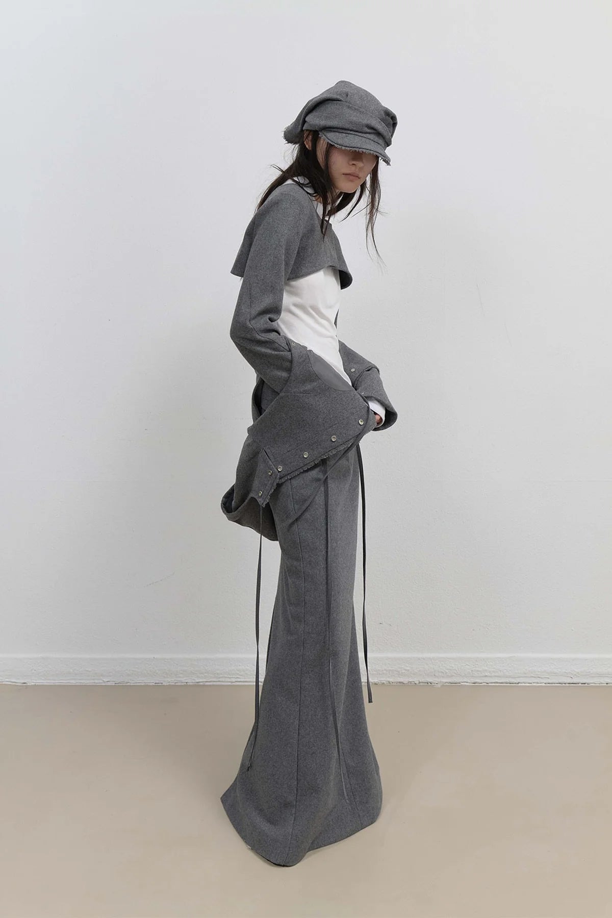LAYERED BOLERO WOOL JACKET - GREY