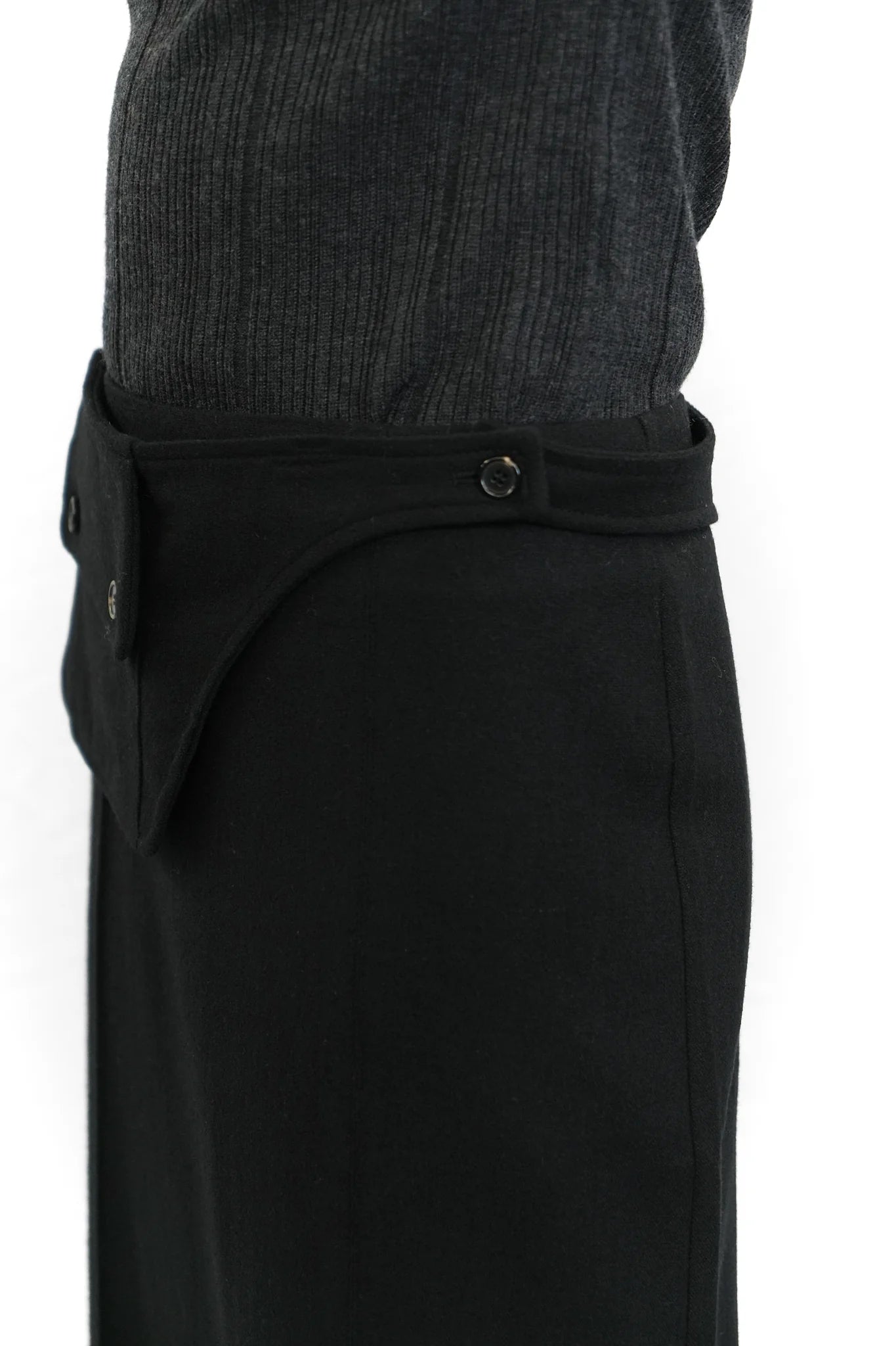 Black wool straight skirt with belt-bag