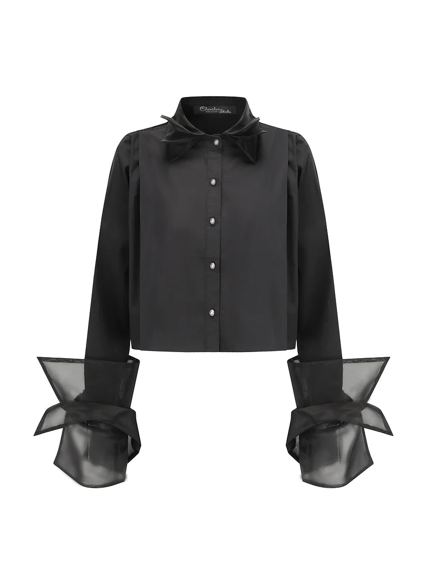 Organza cropped shirt-black