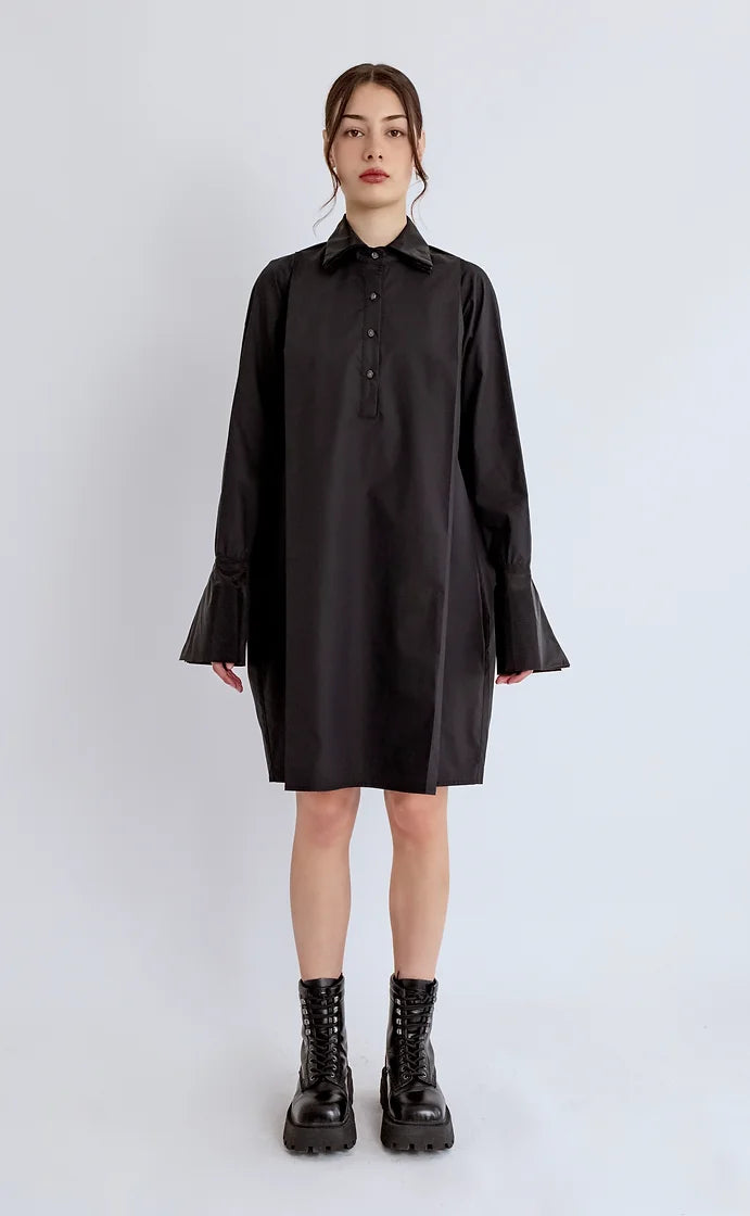 Organza shirt dress-black