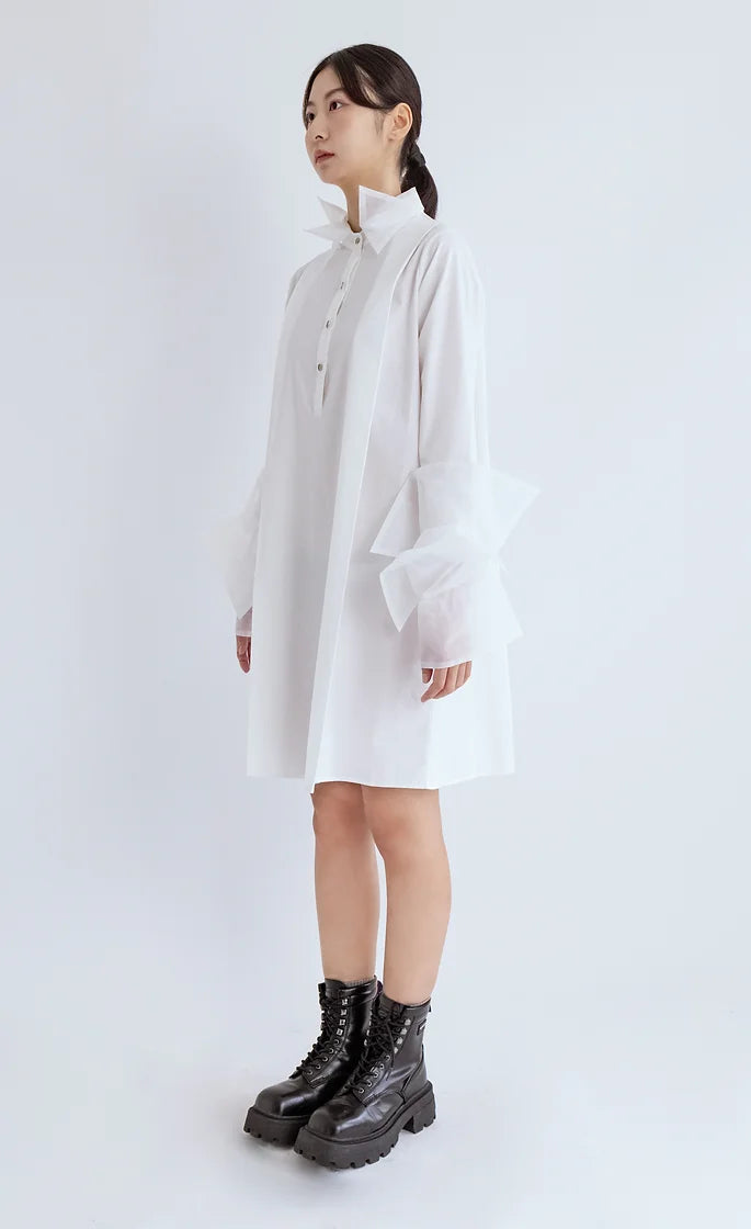 Organza shirt dress-white