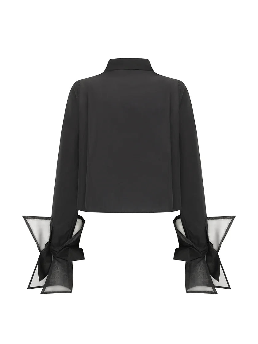 Organza cropped shirt-black