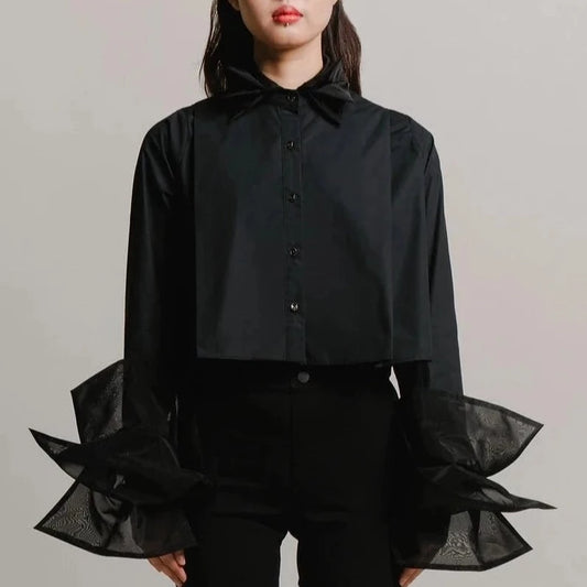 Organza cropped shirt-black