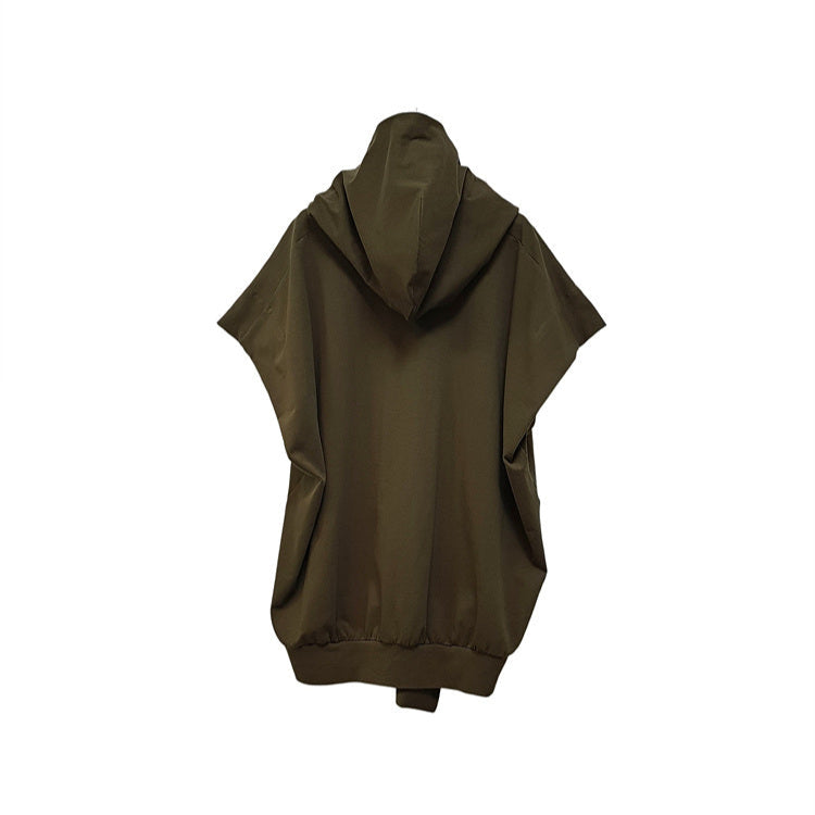 Recycled Fabric Sleeveless Hooded Top Khaki