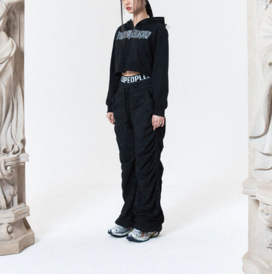 Shirring wide banded pants black