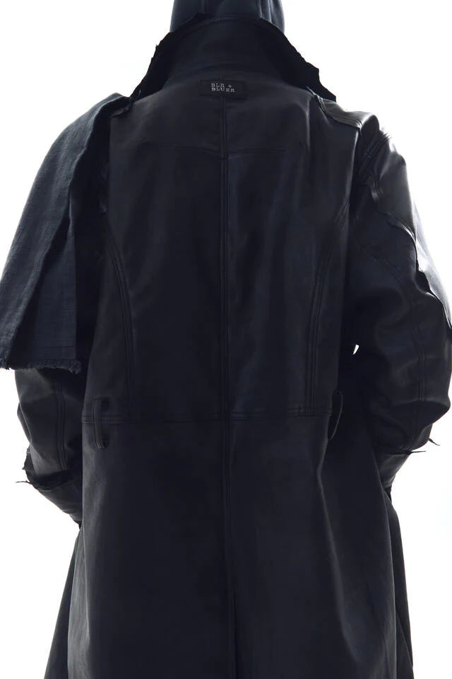 Lambskin Coated  Denim Mixed Long Coat