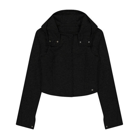 LAYERED BOLERO WOOL JACKET - BLACK