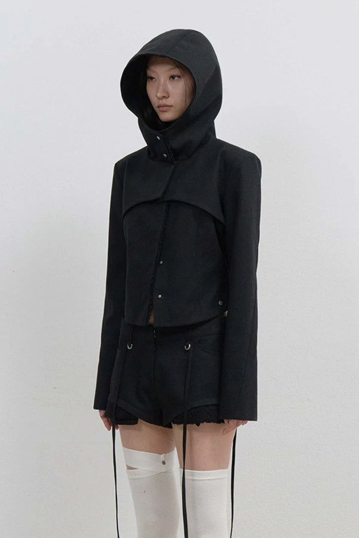LAYERED BOLERO WOOL JACKET - BLACK