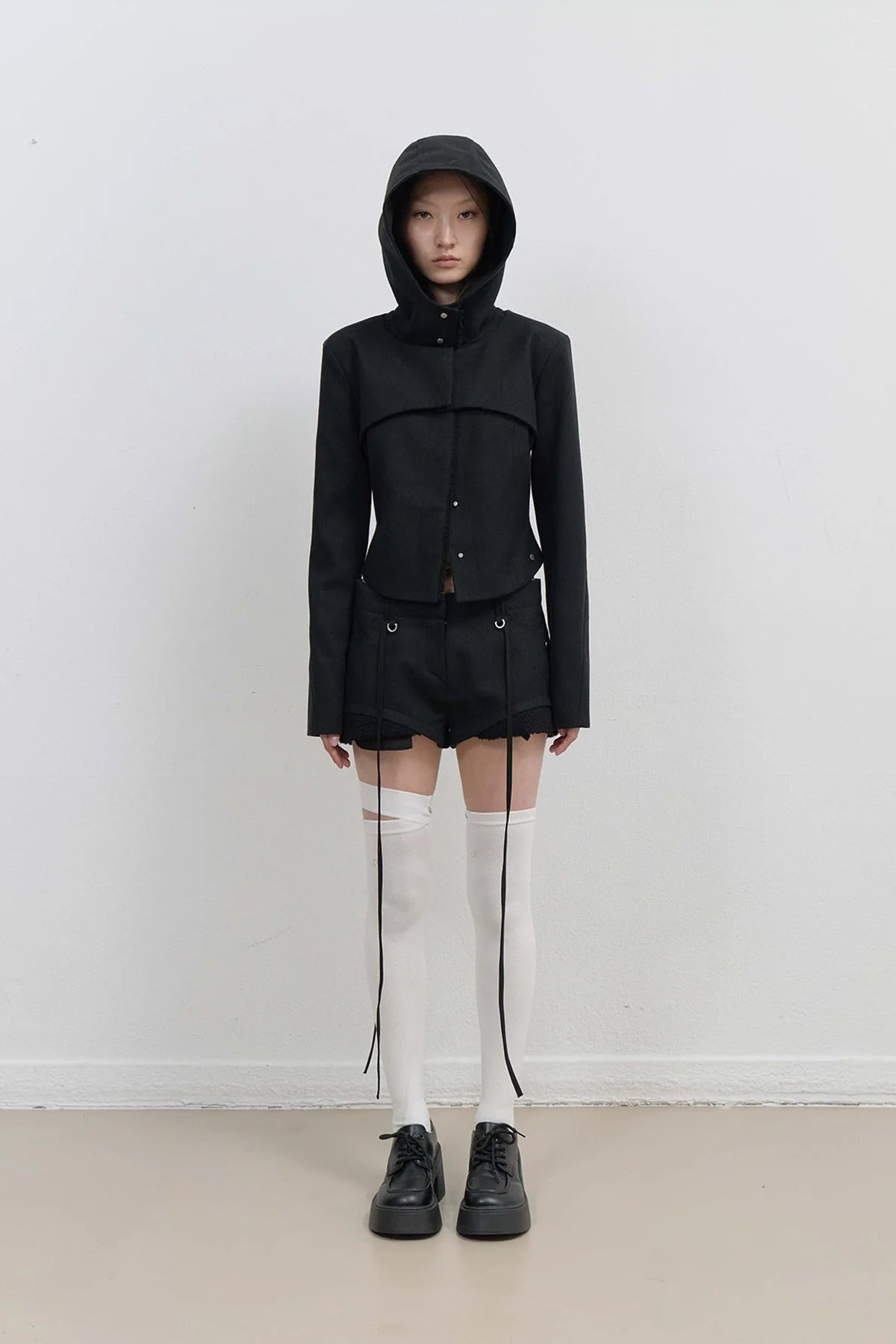 LAYERED BOLERO WOOL JACKET - BLACK