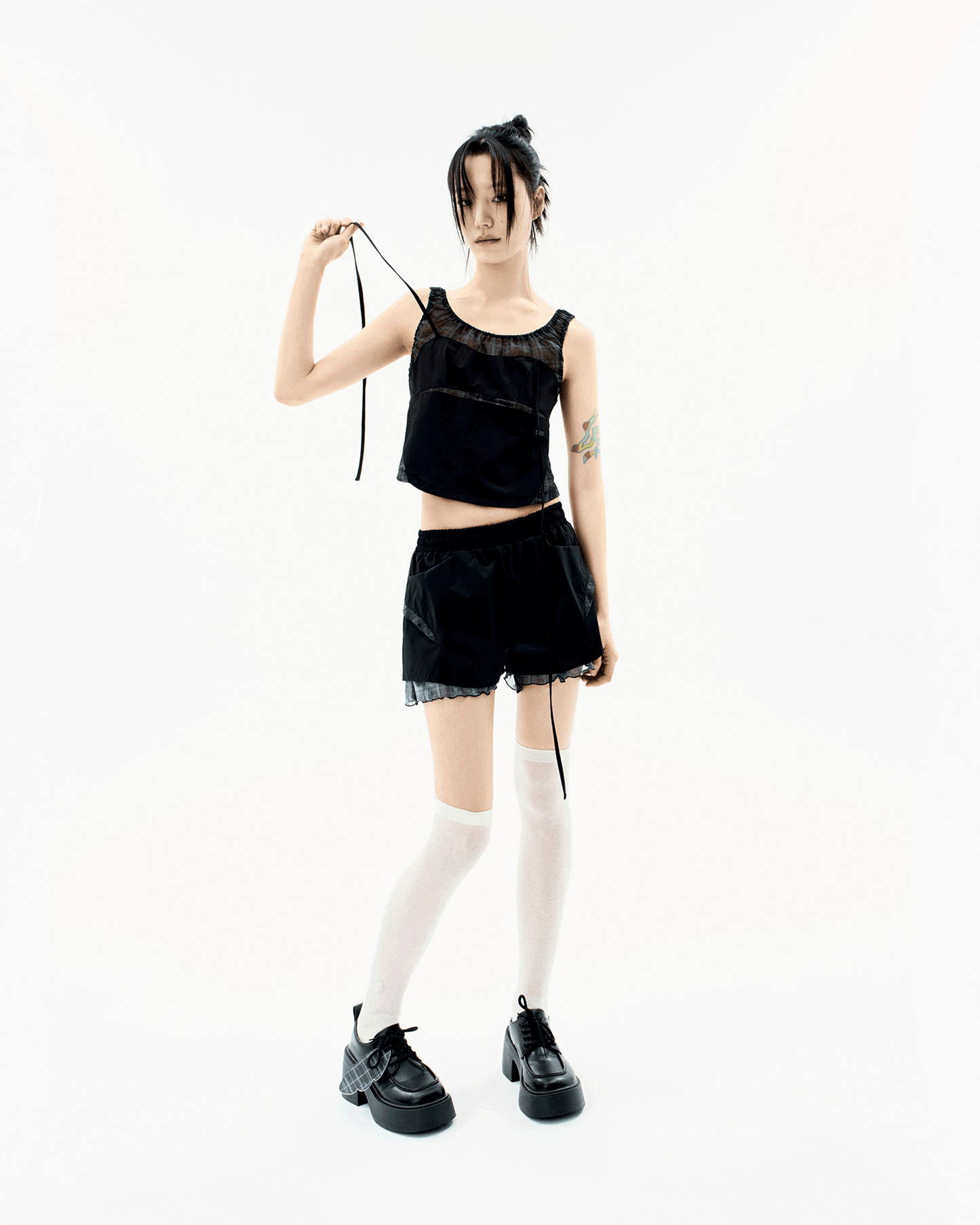 Halter Strap Plaid Sleeveless Black