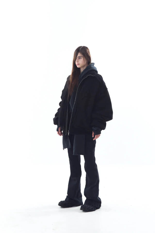 Heavy Texture Wool Linen Puffer Jacket