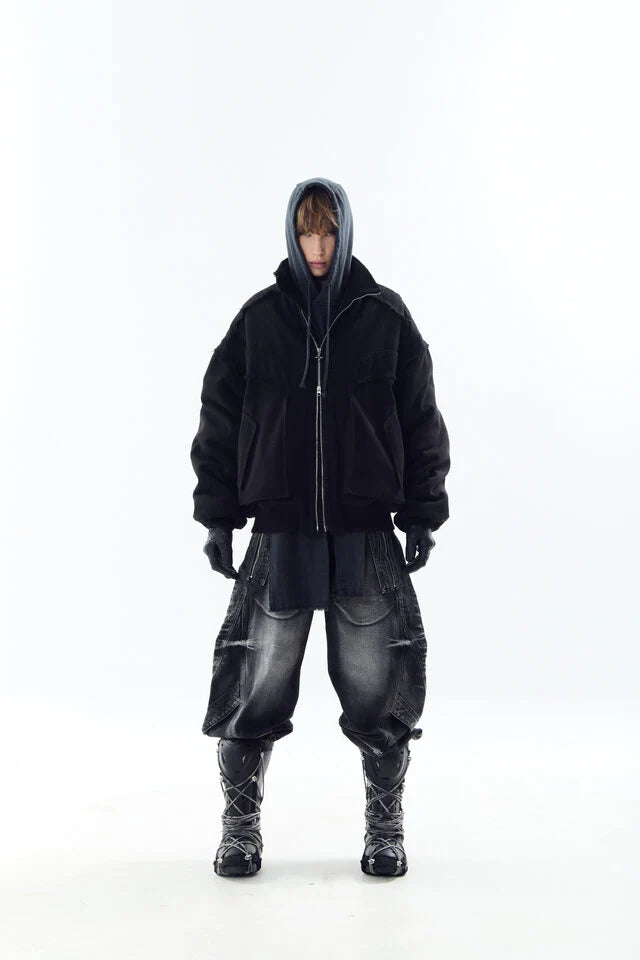 Heavy Texture Wool Linen Puffer Jacket