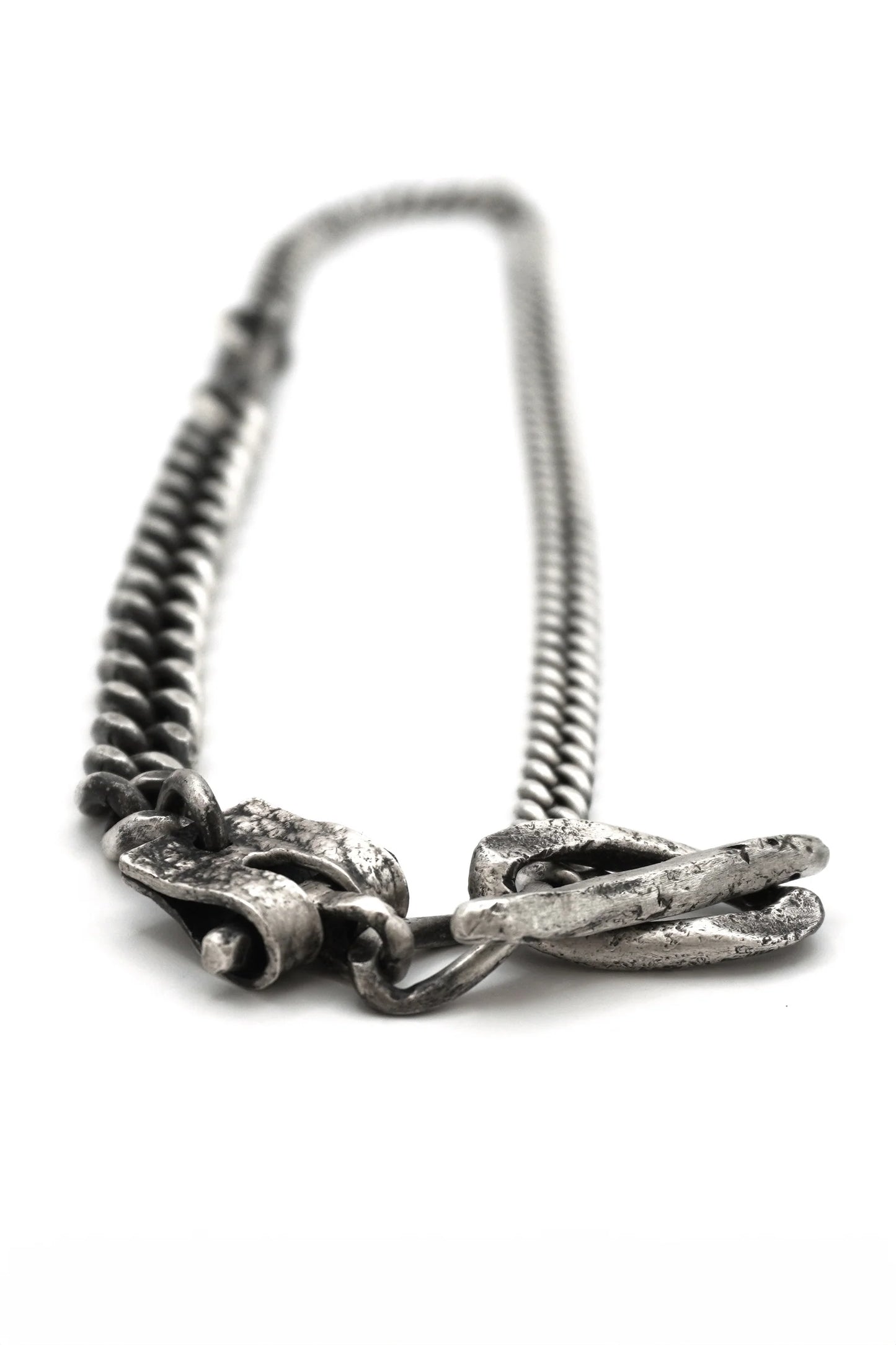 Silver leather buckle chain necklace