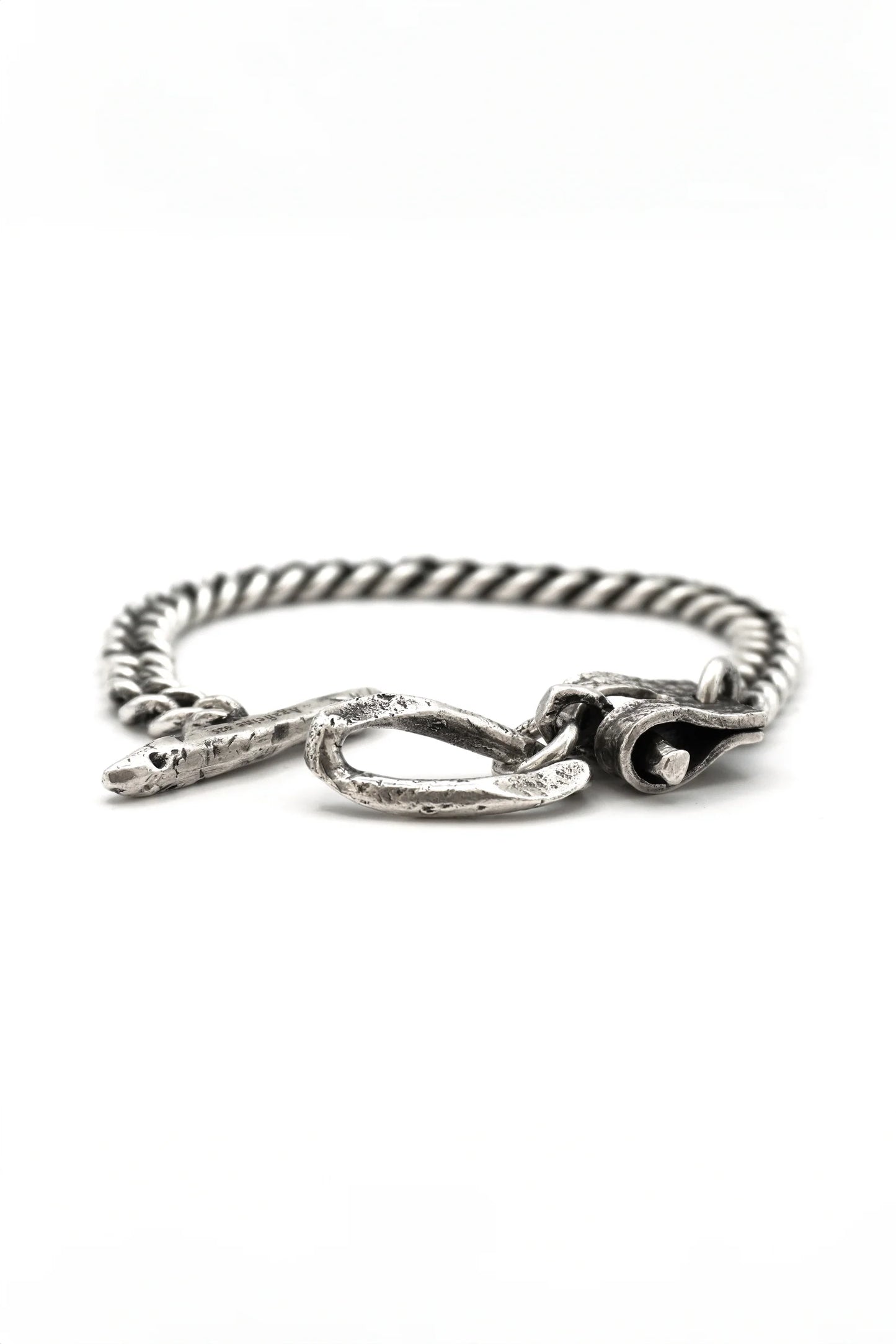 Silver leather buckle chain bracelet