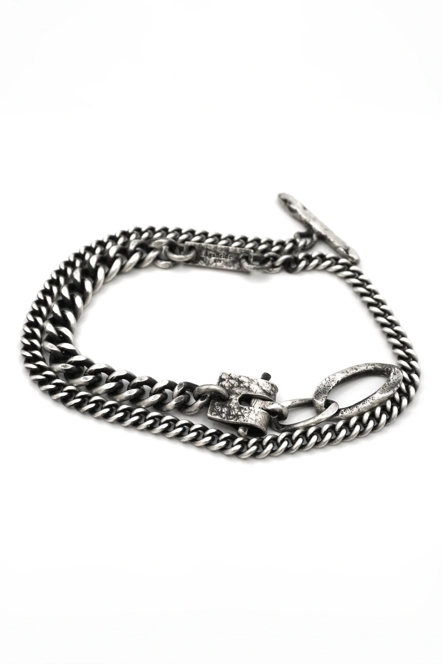 Silver leather buckle chain necklace
