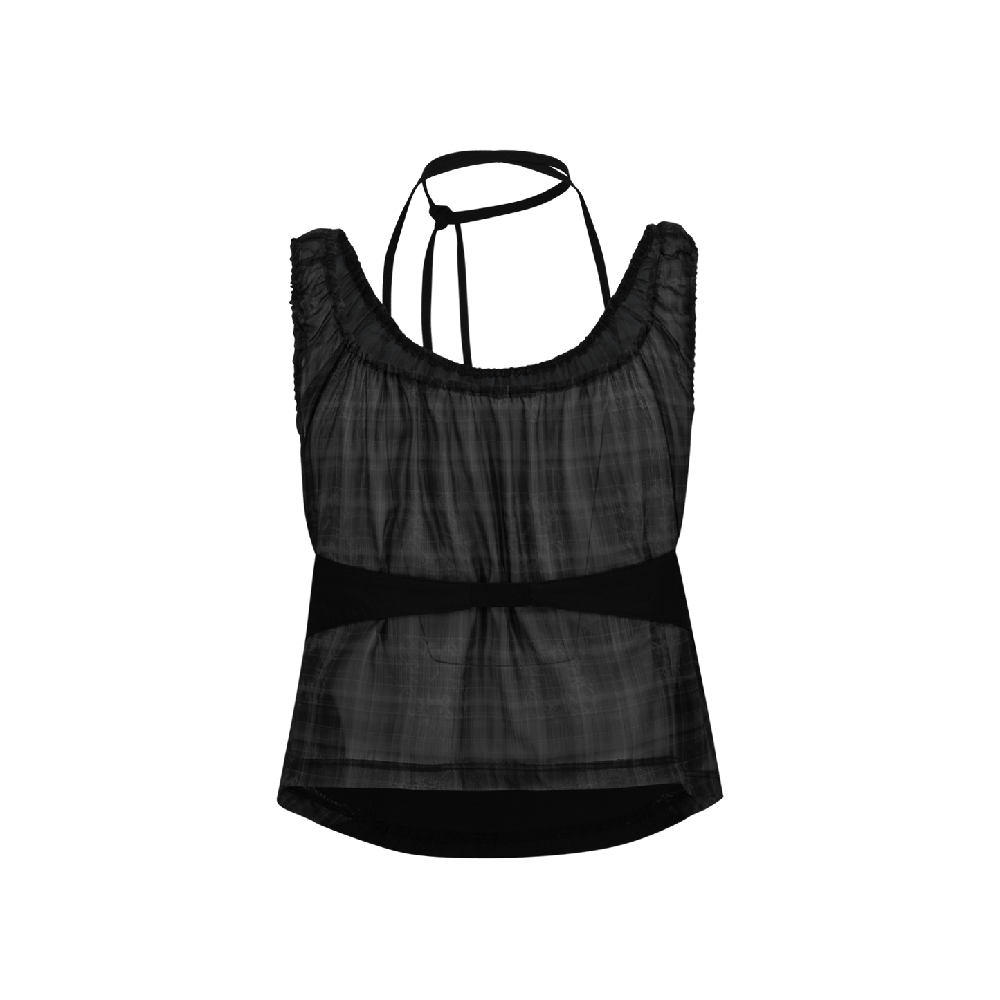 Halter Strap Plaid Sleeveless Black