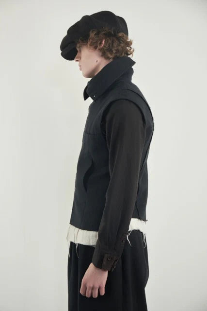 Frayed high-neck vest