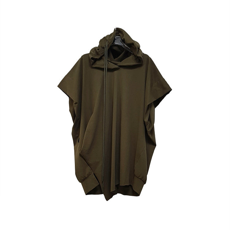Recycled Fabric Sleeveless Hooded Top Khaki