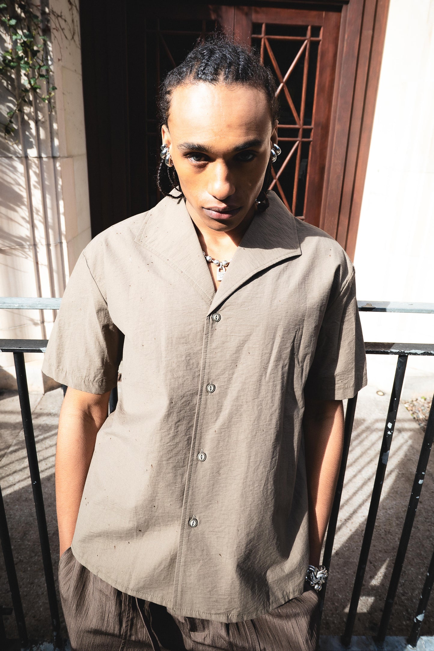 Relaxed open collar shirt black