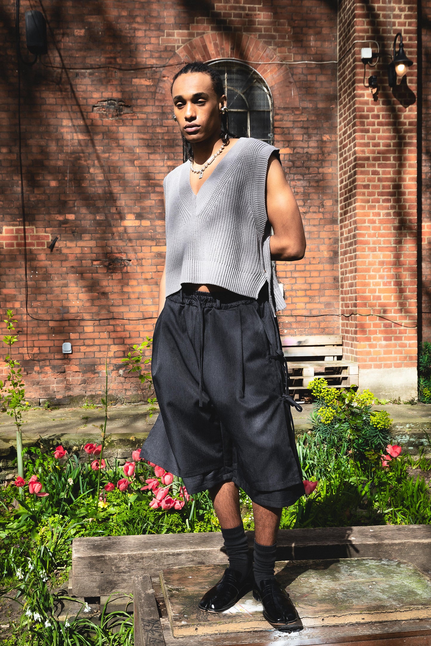 Utility layered shorts grey
