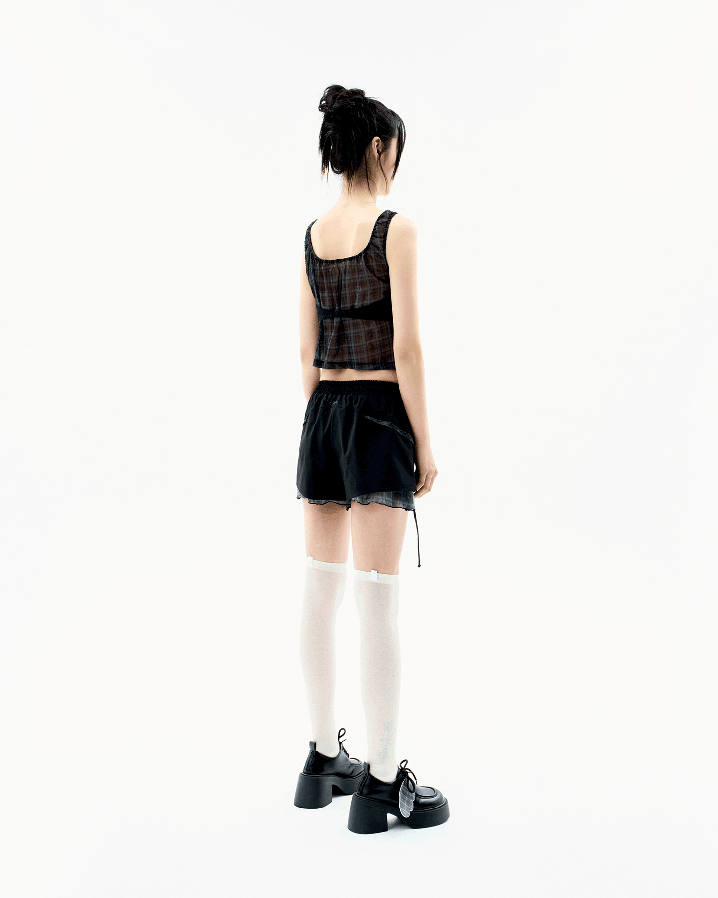 Halter Strap Plaid Sleeveless Black