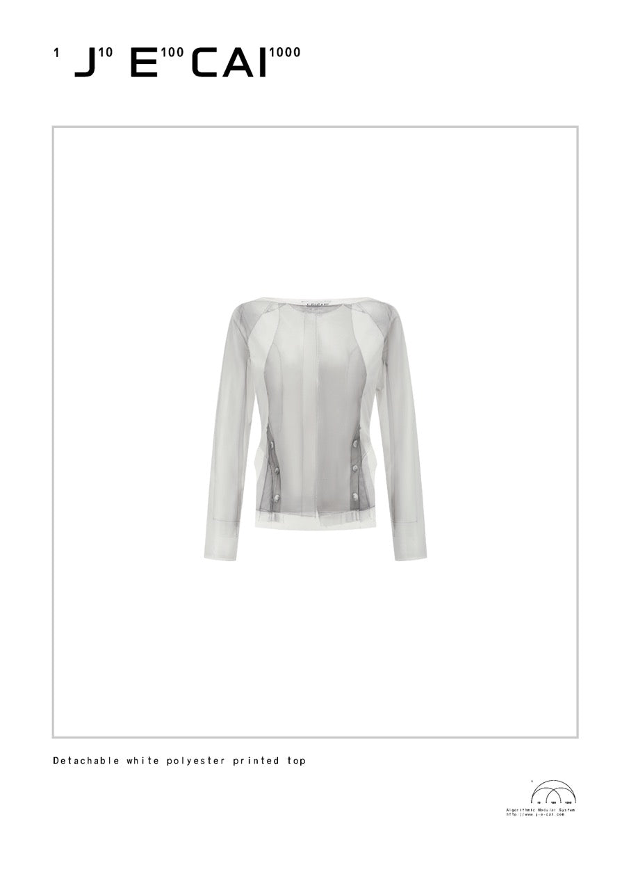 Detachable printed soft tulle long-sleeve top