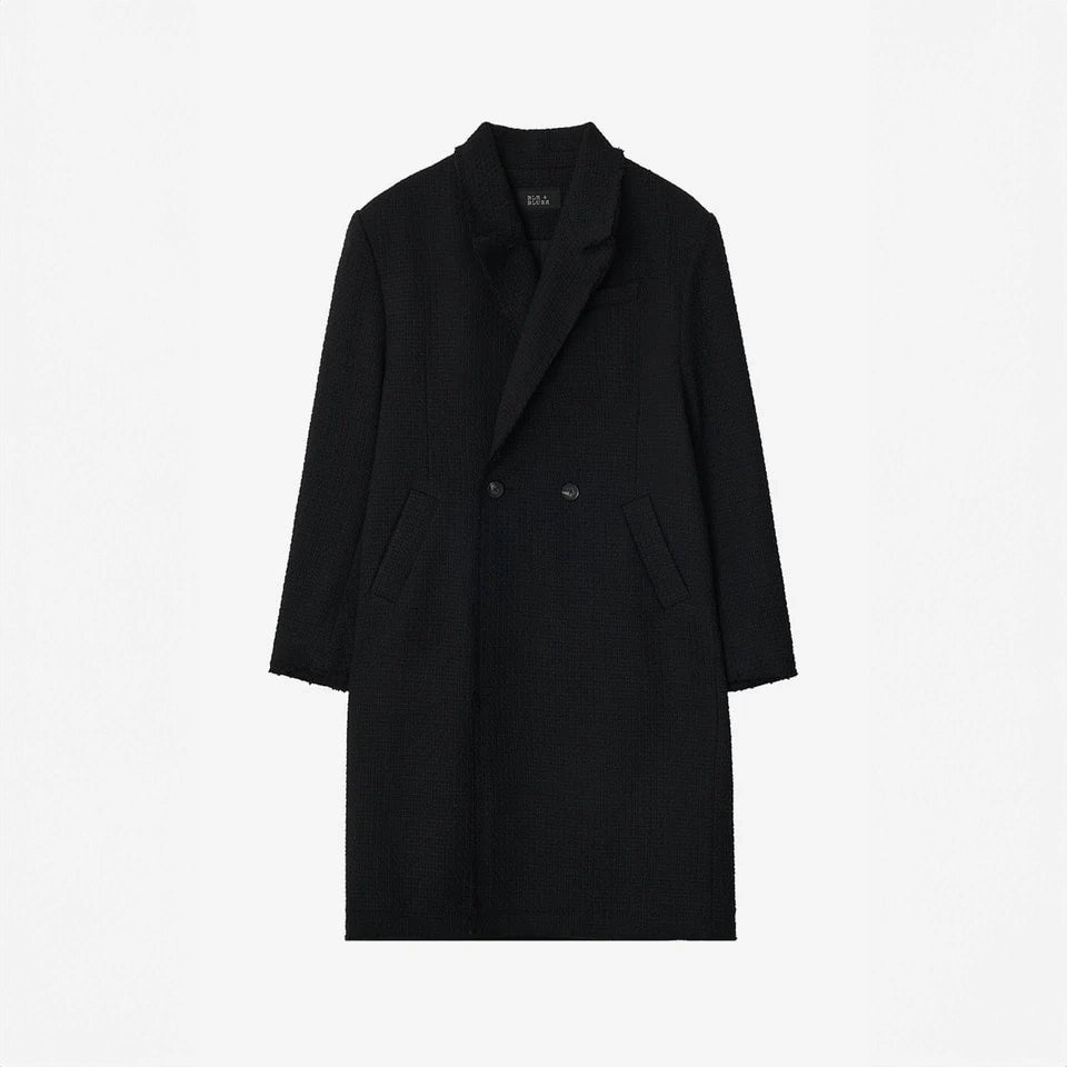 Embossed Raw-Edge Long Double Coat