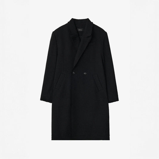 Embossed Raw-Edge Long Double Coat