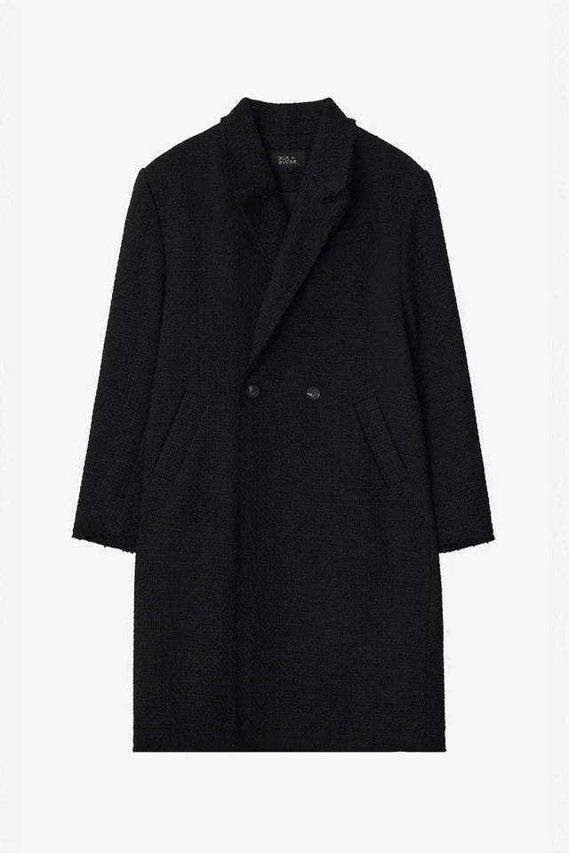 Embossed Raw-Edge Long Double Coat