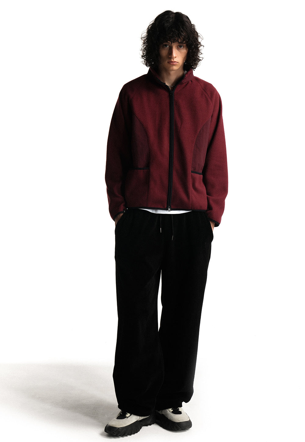 Fleece half neck zip-up wine