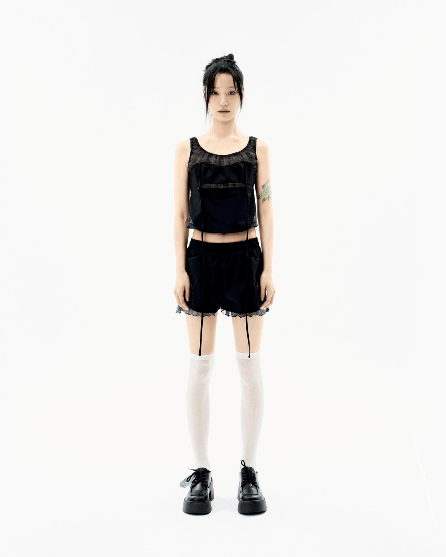 Halter Strap Plaid Sleeveless Black