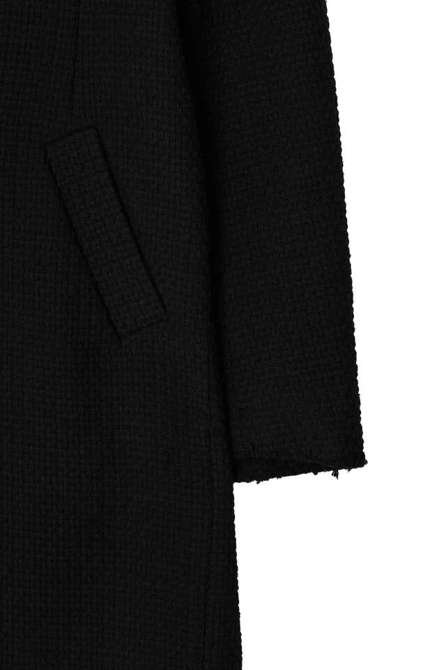 Embossed Raw-Edge Long Double Coat