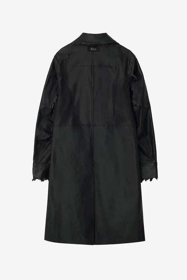 Lambskin Coated  Denim Mixed Long Coat