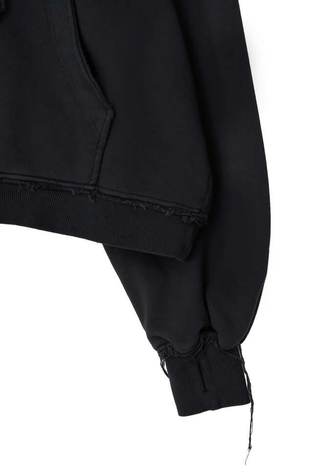 Dyed Raw-Edged Hoodie With Linen  Muffler Black