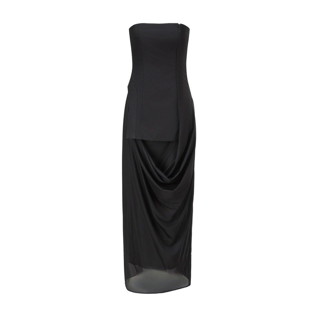 Detachable side-split draped strapless maxi dress