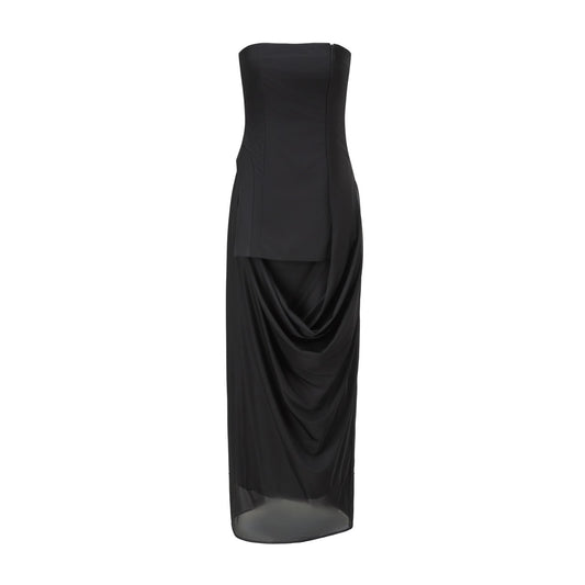 Detachable side-split draped strapless maxi dress