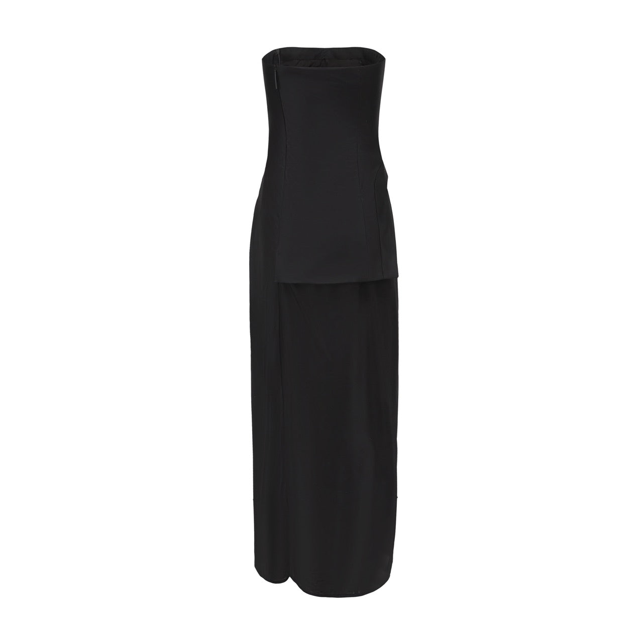 Detachable side-split draped strapless maxi dress
