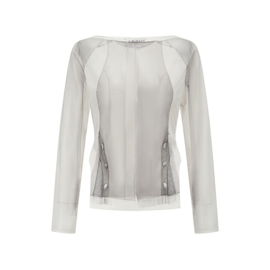 Detachable printed soft tulle long-sleeve top