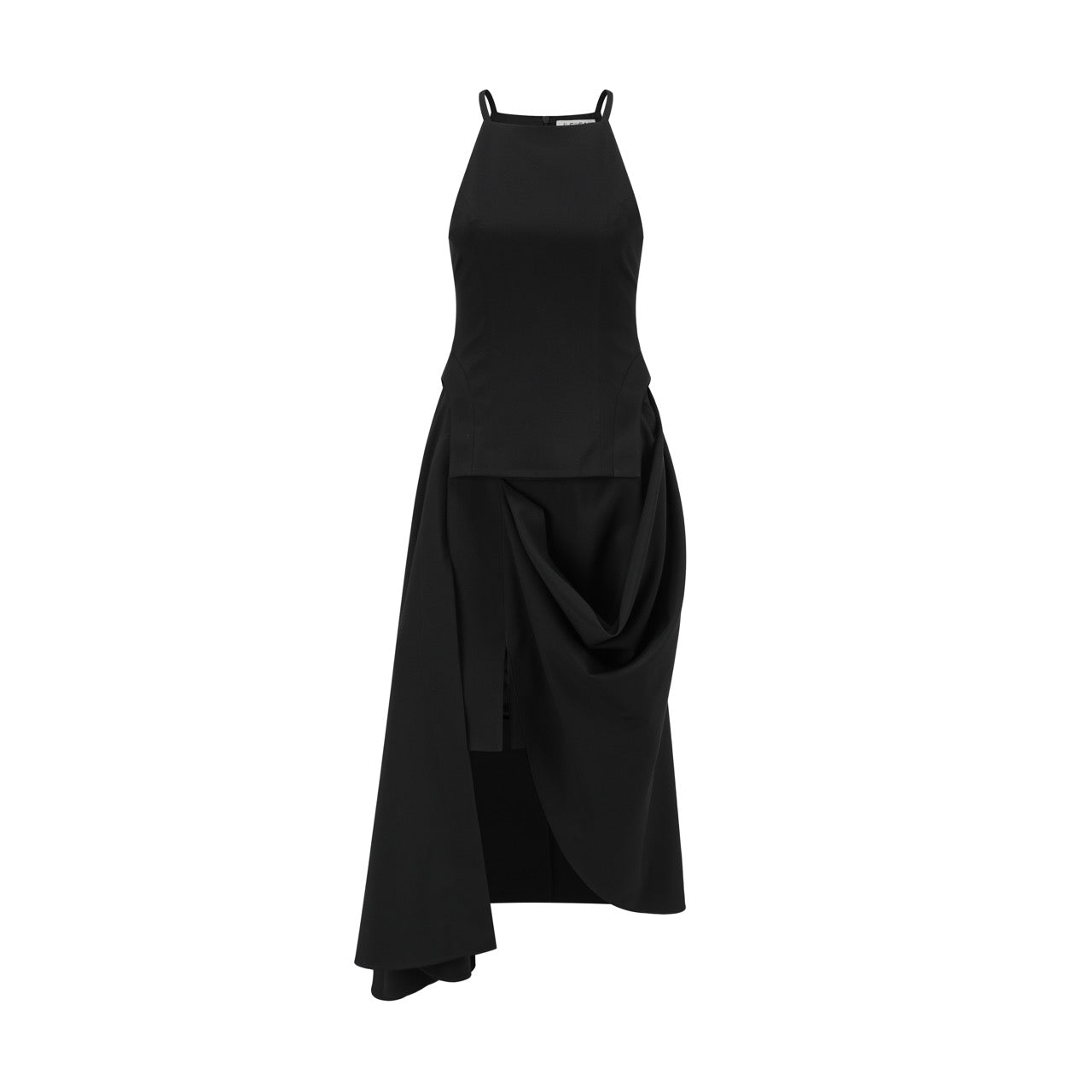 Detachable high square neck camisole asymmetric draped maxi dress set