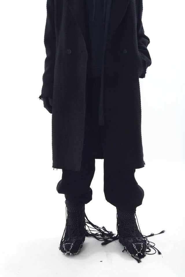 Embossed Raw-Edge Long Double Coat