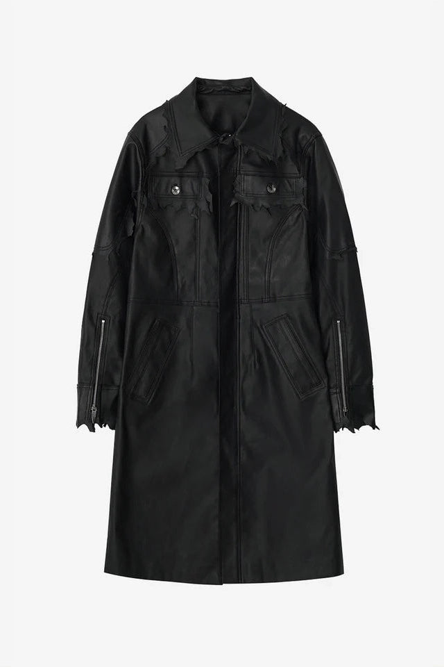 Lambskin Coated  Denim Mixed Long Coat