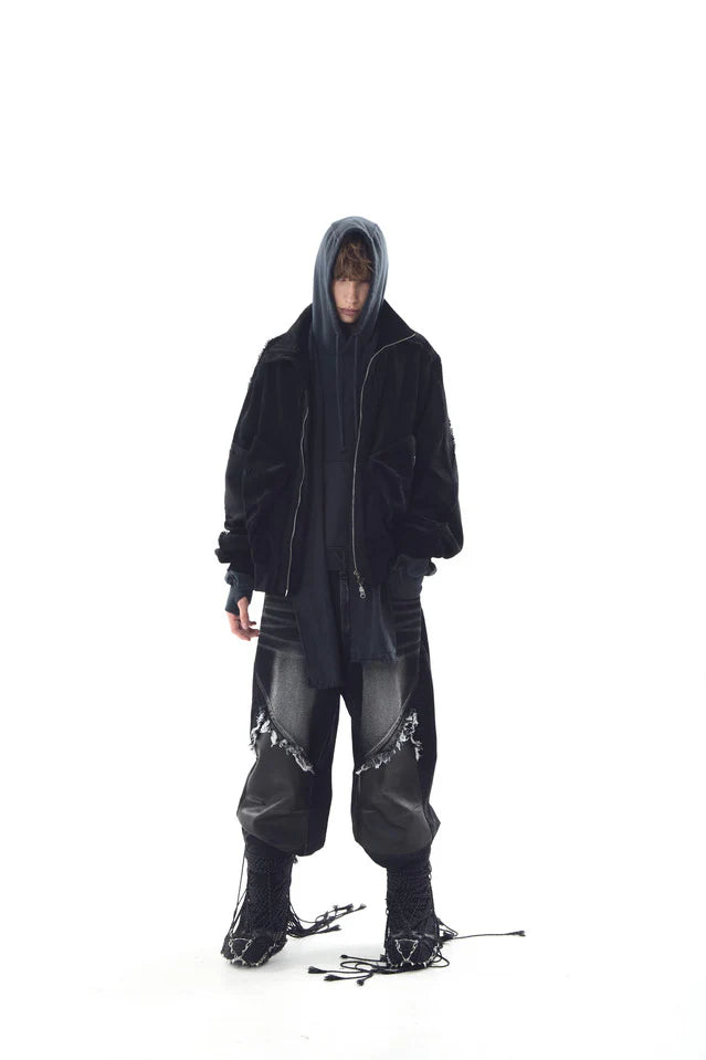 Wide Heavy Washing With Leather Pants